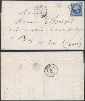 France 1860 Postal History Rare Cover + Content rural mark S Gisors Bray DB.427 foto