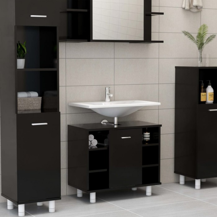 Gossi dulap de baie, negru, 60 x 32 x 53,5 cm, lemn prelucrat