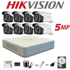 Kit complet 8 camere supraveghere exterior 5MP TURBOHD HIKVISION 40 m IR, sursa comutatie PULSAR, accesorii +hard 2TB SafetyGuard Surveillance foto