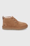 UGG pantofi de piele &icirc;ntoarsă Neumel femei, culoarea: maro, cu toc plat, model căptușit 1094269.CHE