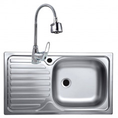 Set chiuveta inox anticalcar de blat + baterie pipa flexibila, 43.5x76 cm, cuva dreapta foto