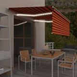 VidaXL Copertină retractabilă manual cu stor&amp;LED portocaliu&amp;maro 4x3 m