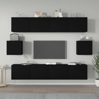 vidaXL Set dulap TV, 6 piese, negru, lemn prelucrat foto