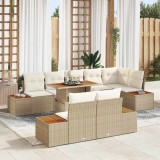 Cumpara ieftin Set de dining grădină 9 piese cu perne bej din rattan sintetic și acacia