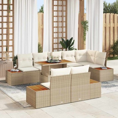 vidaXL Set de masă pentru grădină 9 pcs Bej și crem 100 x 55 x 73 cm foto
