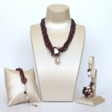 Cumpara ieftin Set Bijuterii Argint 925 Granat, Perle Cultură: Colier, Brățară, Inel, Cercei Special Plus. Argint placat aur roz. Cutie cadou inclusă