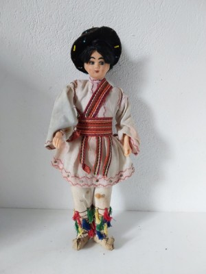 Papusa Arta Crisana barbat costum de Calusar, port popular etnic traditional, suvenir Romania, anii 70-80, 34cm foto