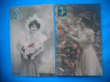 HOPCT 1728 FEMEI..FEMEI-TCV-ROMANTICA-FRANTA-LOT 2 CARTI POSTALE VECHI-CIRCULATE