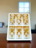 Set 6 pahare din sticlă cu decor auriu 180 ml