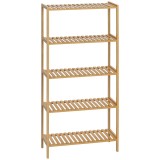HOMCOM Raft de depozitare din bambus cu 5 nivele, bibliotecă pentru sufragerie, dormitor și birou, 60 x 26 x 130 cm, lemn natural | Aosom Romania