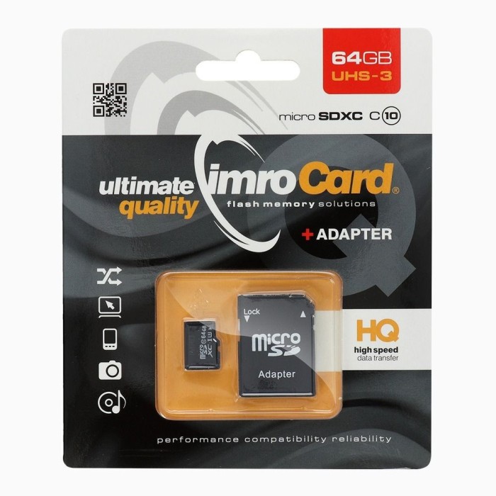 Card memorie Imro MicroSD 64GB, 100MB s, Class 10 UHS 3 cu Adaptor SD