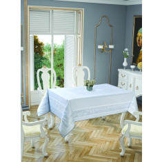 Față de masă impermeabila Valentini Bianco, Model Jackline Olive, 160&amp;#215;220 cm, Ovala, culoare Alb