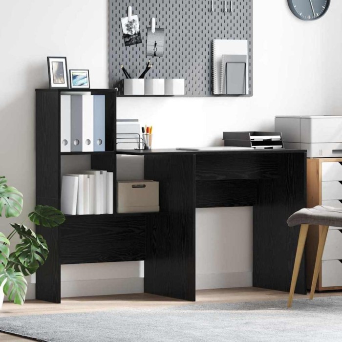 vidaXL Birou cu raft Stejar negru 131.5 x 50 x 106.5 cm Lemn compozit 869299