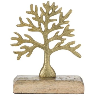 Decoratiune pentru masa Herum&amp;reg;, in forma de arborele vietii, Auriu, 12 x 5 x 15 cm foto