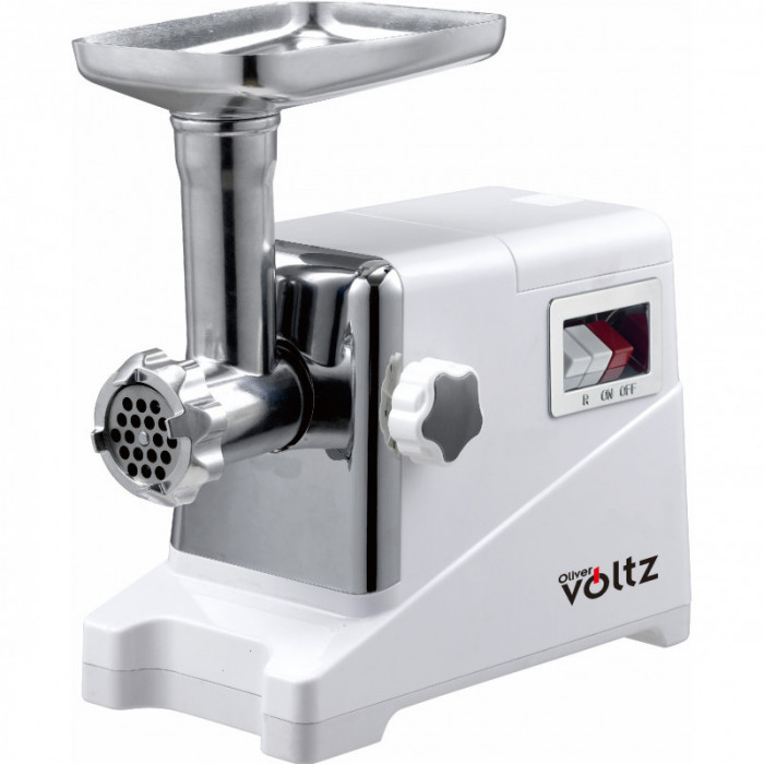 Masina de tocat carne cu atasament pentru tomate Oliver Voltz OV51991D, 2000W, Cursa inversa, Accesorii, Alb