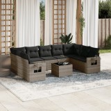 Cumpara ieftin Set mobilier de grădină cu perne, 10 piese, gri, poliratan