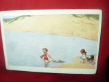 Ilustrata -Piesa de autor - Pe plaja - Baietel ce fura papusa fetitei cca.1922, Necirculata, Printata