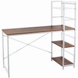 Birou calculator, Jumi, pal melaminat, otel, 3 rafturi, natur si alb, 120x52x120 cm