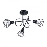 Candelabru Artemis Negru Oțel 3 Becuri Coș Conic Modern De Interior