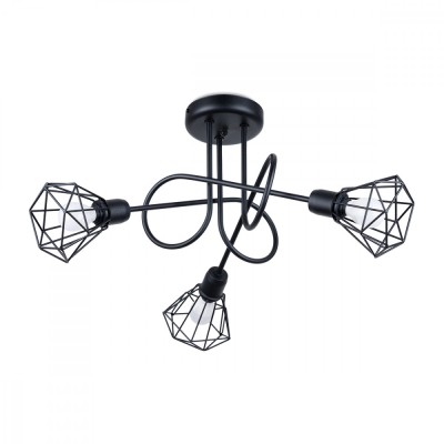 Candelabru Artemis Negru Oțel 3 Becuri Coș Conic Modern De Interior foto