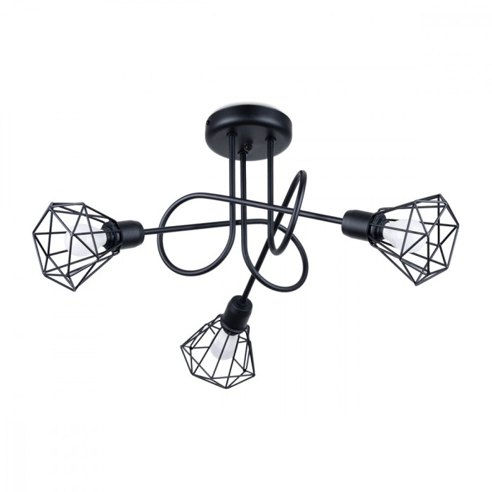 Candelabru Artemis Negru Oțel 3 Becuri Coș Conic Modern De Interior