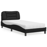 VidaXL Pat cu saltea, negru, 90x200 cm, piele ecologică