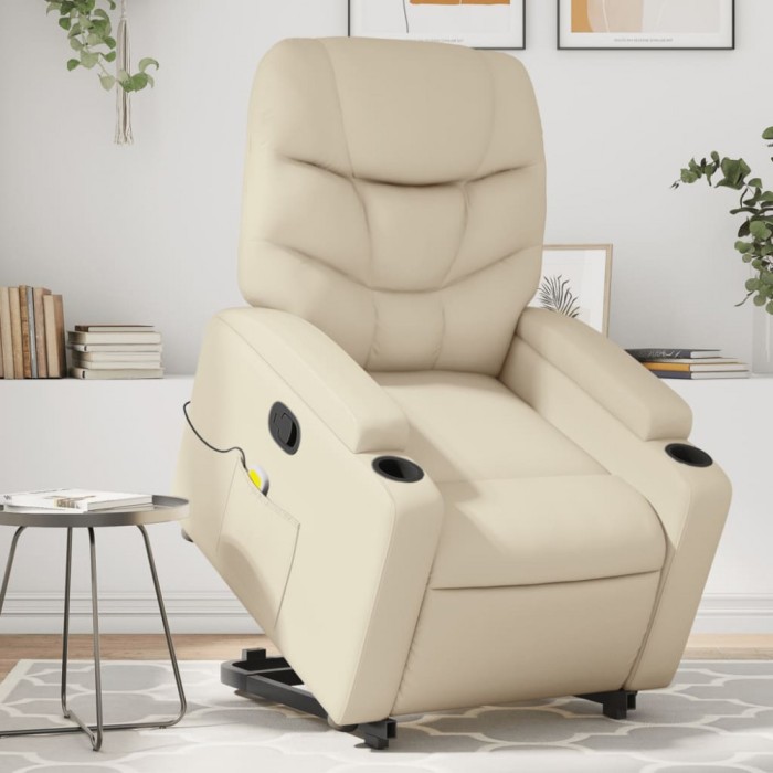 vidaXL Fotoliu rabatabil cu ridicare, crem, piele ecologică 3204666