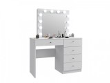Masa de toaleta cu oglinda iluminata 12 LED si 5 sertare, alb