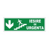 Indicator evacuare &bdquo;Iesire de urgenta&rdquo; cu sageata in jos si scari