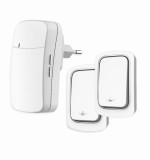 Sonerie fara fir si fara baterie 2 transmitatoare - comutator cinetic (2 butoane) si 1 receptor alb ( 1 sonerie) la priza , 38 melodii, distanta 150m., Omu System