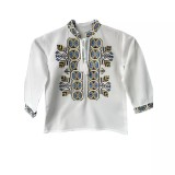 Cumpara ieftin Camasa Tip Ie Traditionala de Baieti Alba cu Motiv Geometric Multicolor - ITB05