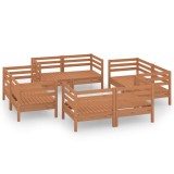 Set mobilier de gradina, 8 piese, maro miere, lemn masiv de pin