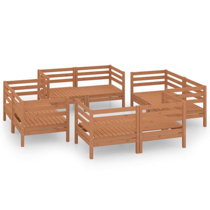 Set mobilier de gradina, 8 piese, maro miere, lemn masiv de pin