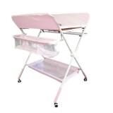 Masa Infasat Pliabila Roz cu Cos Depozitare, Reglabila, Roti Blocabile, Buzunar Scutece, Raft Accesorii, 77x59 cm