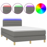Cumpara ieftin Pat cu arcuri, saltea si LED, gri inchis, 120x200 cm, textil