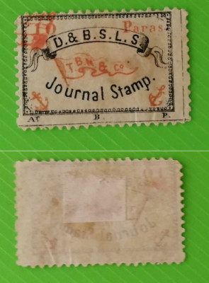 T.B. MORTON &amp;amp; CO,JURNAL STAMP, D. &amp;amp; B.S.L.S. , 10 PARAS,1870-72 (01) foto