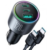 Incarcator Auto Cu Cablu USB-C Joyroom JR-CCN07, 120W, 5A, 1 x USB-A - 2 x USB-C, Negru