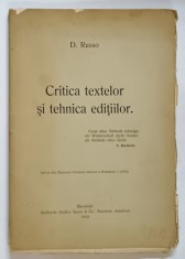 CRITICA TEXTELOR SI TEHNICA EDITIILOR de D. RUSSO 1912