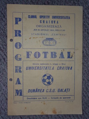 Program meci U Craiova - Dunarea CSU Galati 26 Apr 1984 foto