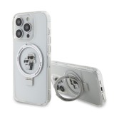 Husa MagSafe pentru Apple iPhone 14 Pro, Karl Lagerfeld, Ring Stand Karl &amp; Choupette, Alba