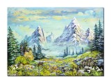 Cumpara ieftin Stefan Bilibou: Tablou peisaj de la munte pictat manual, Calmitate, 70x50cm ulei pe panza, certificat de autenticitate