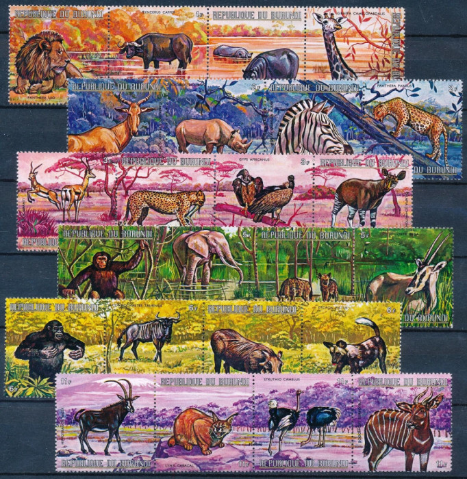 159-BURUNDI 1972-(70$)-Fauna AFRICA-Serie nest de 24 timbre in 6 streifuri MNH