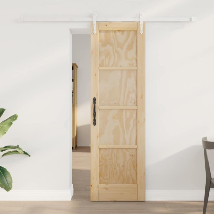 Ușa Glisantă cu Set de Echipamente 61x198.5 cm Lemn Masiv de Pin