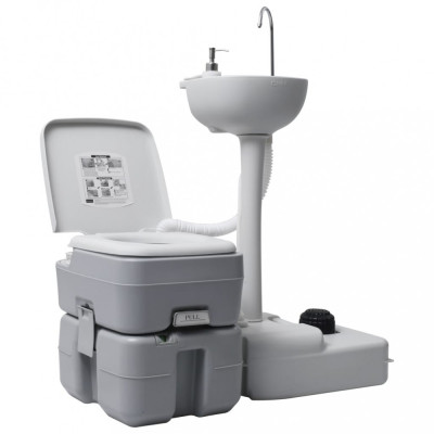 vidaXL Set suport chiuvetă și toaletă portabilă pentru camping, gri foto