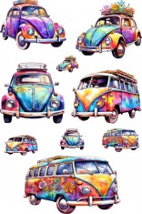 Sticker decorativ Colaj Masini, Albastru, 90 cm, 7995ST-5 foto