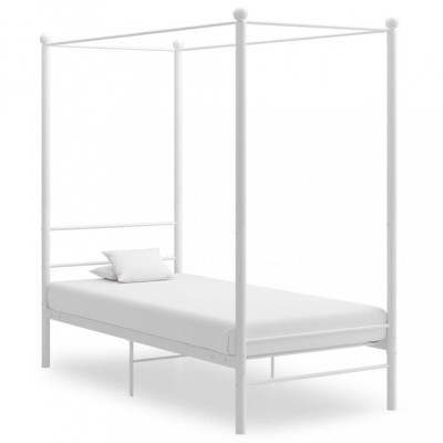 vidaXL Cadru de pat cu baldachin, alb, 90x200 cm, metal foto