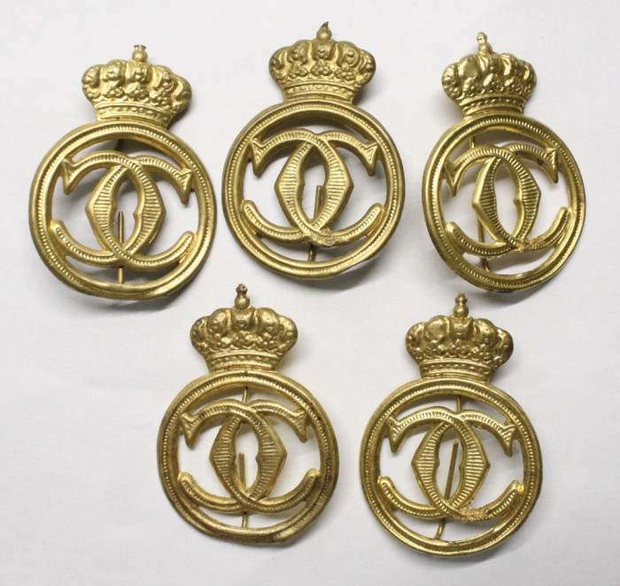 LOT 5xINSEMN REGALIST. CIFRUL REGELUI CAROL II . METAL AURIU . COROANA PLINA .
