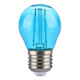 BEC LED G45 E27 2W CU FILAMENT LUMINA ALBASTRA, V-TAC