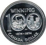 Canada 1 Dollar 1974 - (Winnipeg) Argint 23.33 g/500, Aoc1 , KM-88a UNC !!!