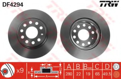 Disc frana VW GOLF V Variant (1K5) (2007 - 2009) TRW DF4294 foto